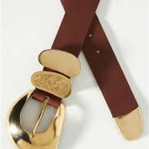 Streets Ahead Willa Belt Gold Buckle Brown Leather Belt Medium
